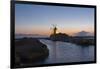 Windmill and Saltworks at Sunset, Marsala, Sicily, Italy-Massimo Borchi-Framed Photographic Print