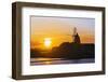 Windmill and Saltworks at Sunset, Marsala, Sicily, Italy-Massimo Borchi-Framed Photographic Print