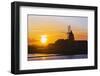 Windmill and Saltworks at Sunset, Marsala, Sicily, Italy-Massimo Borchi-Framed Photographic Print