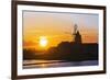 Windmill and Saltworks at Sunset, Marsala, Sicily, Italy-Massimo Borchi-Framed Photographic Print