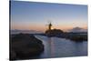 Windmill and Saltworks at Sunset, Marsala, Sicily, Italy-Massimo Borchi-Stretched Canvas