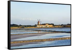 Windmill and Saltworks, Marsala, Sicily, Italy-Massimo Borchi-Framed Stretched Canvas