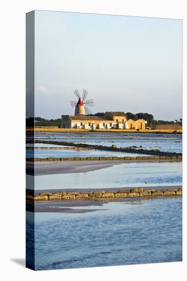 Windmill and Saltworks, Marsala, Sicily, Italy-Massimo Borchi-Stretched Canvas