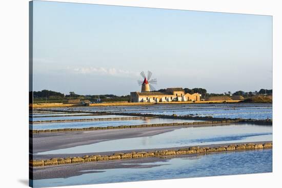 Windmill and Saltworks, Marsala, Sicily, Italy-Massimo Borchi-Stretched Canvas