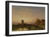 Windmill at Sunset (Oil on Panel)-Charles-Henri-Joseph Leickert-Framed Giclee Print