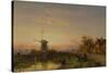 Windmill at Sunset (Oil on Panel)-Charles-Henri-Joseph Leickert-Stretched Canvas