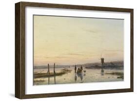 Windmill Beside a Frozen River-Andreas Schelfhout-Framed Art Print