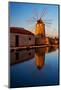 Windmill by the Old Saltwork Layout in Seaport Trapani, Sicily, Italy-Thomas Ebelt-Mounted Photographic Print