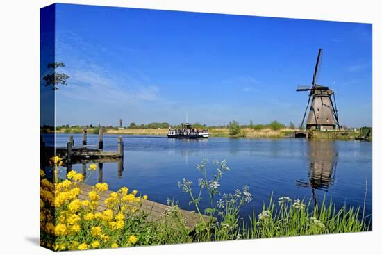 Windmill in Kinderdijk, UNESCO World Heritage Site, South Holland, Netherlands, Europe-Hans-Peter Merten-Stretched Canvas