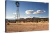 Windmill in New Mexico Landscape-Sheila Haddad-Stretched Canvas