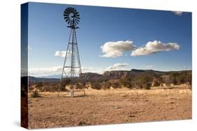 Windmill in New Mexico Landscape-Sheila Haddad-Stretched Canvas