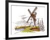 Windmill Landscape in Vintage, Retro Hand Drawn or Engraved Style, Can Be Use for Ecological Bakery-Artur Balytskyi-Framed Art Print