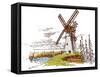 Windmill Landscape in Vintage, Retro Hand Drawn or Engraved Style, Can Be Use for Ecological Bakery-Artur Balytskyi-Framed Stretched Canvas
