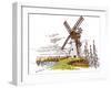 Windmill Landscape in Vintage, Retro Hand Drawn or Engraved Style, Can Be Use for Ecological Bakery-Artur Balytskyi-Framed Art Print