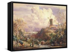 Windmill on a Hill with Cattle Drovers-John Constable-Framed Stretched Canvas