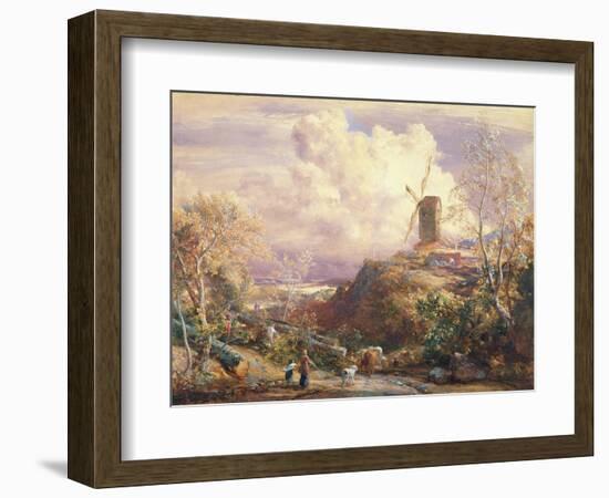 Windmill on a Hill with Cattle Drovers-John Constable-Framed Giclee Print