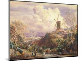 Windmill on a Hill with Cattle Drovers-John Constable-Mounted Giclee Print