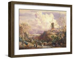 Windmill on a Hill with Cattle Drovers-John Constable-Framed Giclee Print