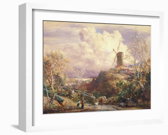 Windmill on a Hill with Cattle Drovers-John Constable-Framed Giclee Print