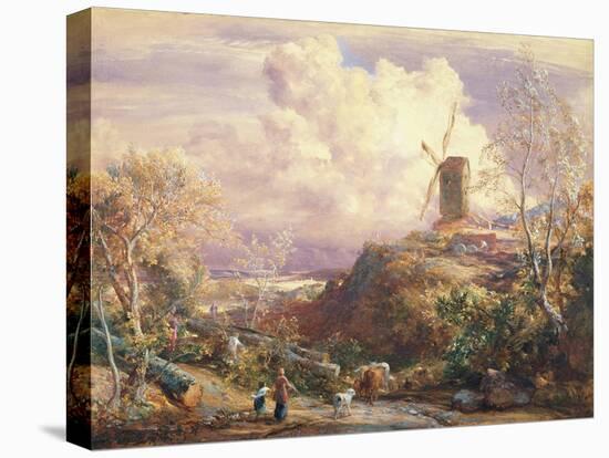 Windmill on a Hill with Cattle Drovers-John Constable-Stretched Canvas