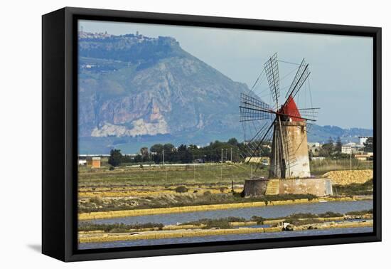 Windmill on Stagnone Lagoon in the Salt Pan Area South of Trapani-Rob Francis-Framed Stretched Canvas