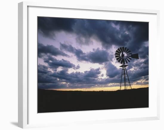 Windmill Silhouette under Broken Clouds-James Randklev-Framed Photographic Print