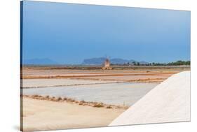 Windmill with pile of salt in the salt flats, Saline Ettore e Infersa, Marsala, Sicily-Paolo Graziosi-Stretched Canvas