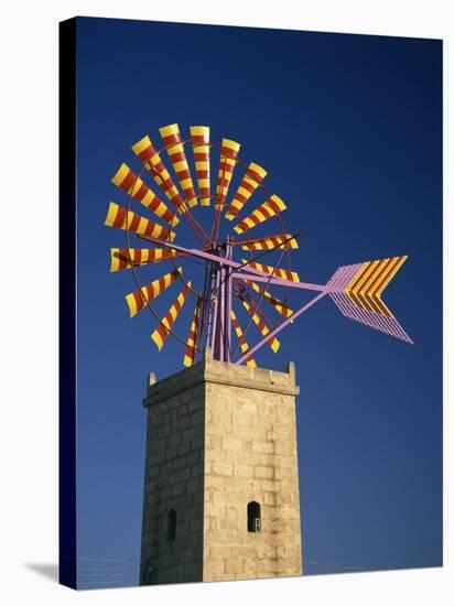 Windmill with Sails in the Colours of the Mallorcan Flag, Mallorca, Balearic Islands, Spain-Tomlinson Ruth-Stretched Canvas