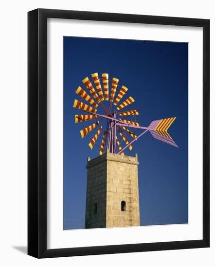 Windmill with Sails in the Colours of the Mallorcan Flag, Mallorca, Balearic Islands, Spain-Tomlinson Ruth-Framed Photographic Print