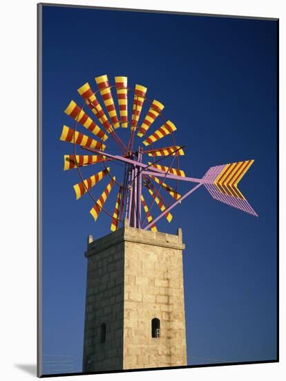 Windmill with Sails in the Colours of the Mallorcan Flag, Mallorca, Balearic Islands, Spain-Tomlinson Ruth-Mounted Photographic Print