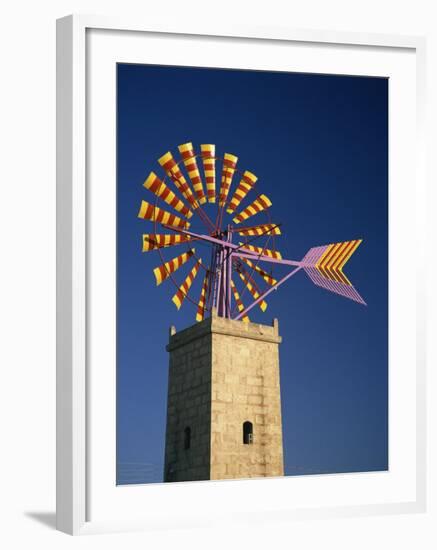 Windmill with Sails in the Colours of the Mallorcan Flag, Mallorca, Balearic Islands, Spain-Tomlinson Ruth-Framed Photographic Print