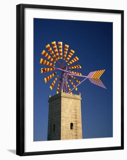 Windmill with Sails in the Colours of the Mallorcan Flag, Mallorca, Balearic Islands, Spain-Tomlinson Ruth-Framed Photographic Print