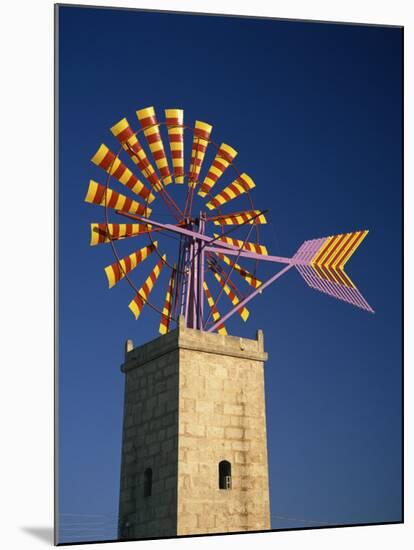 Windmill with Sails in the Colours of the Mallorcan Flag, Mallorca, Balearic Islands, Spain-Tomlinson Ruth-Mounted Photographic Print