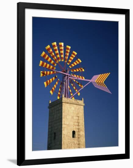 Windmill with Sails in the Colours of the Mallorcan Flag, Mallorca, Balearic Islands, Spain-Tomlinson Ruth-Framed Photographic Print