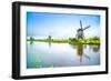 Windmills and Canal in Kinderdijk, Holland or Netherlands. Unesco Site-stevanzz-Framed Photographic Print