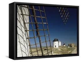 Windmills and Castle, Consuegra, Toledo, Castile La Mancha, Spain-Michael Busselle-Framed Stretched Canvas