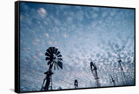 Windmills and clouds at dusk, Las Cruces, New Mexico, USA-Scott T. Smith-Framed Stretched Canvas