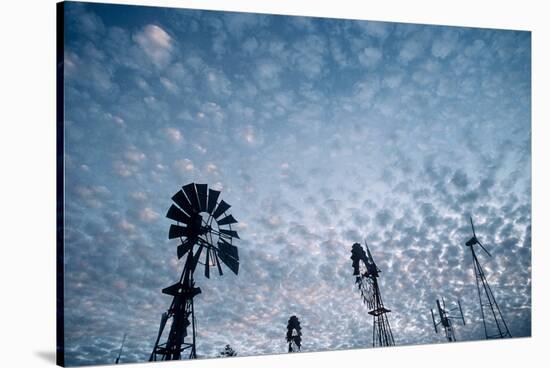 Windmills and clouds at dusk, Las Cruces, New Mexico, USA-Scott T. Smith-Stretched Canvas