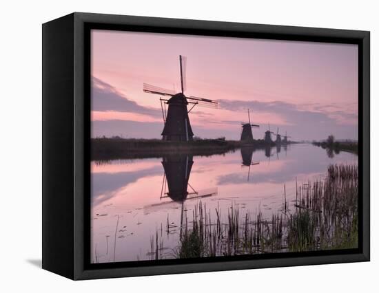 Windmills at Kinderdijk at Dawn, Near Rotterdam, Holland, the Netherlands-Gary Cook-Framed Stretched Canvas