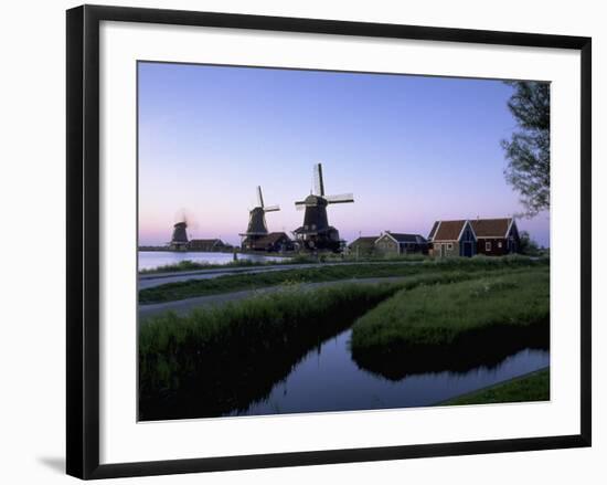 Windmills at Sunset, Zaanstad, North Holland-Walter Bibikow-Framed Photographic Print