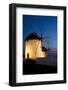 Windmills Lite Up at Dusk, Greek Island of Mykonos-Darrell Gulin-Framed Photographic Print