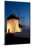 Windmills Lite Up at Dusk, Greek Island of Mykonos-Darrell Gulin-Mounted Photographic Print