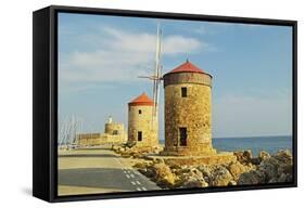 Windmills, Mandraki Harbor, Rhodes City, Rhodes, Dodecanese-Jochen Schlenker-Framed Stretched Canvas