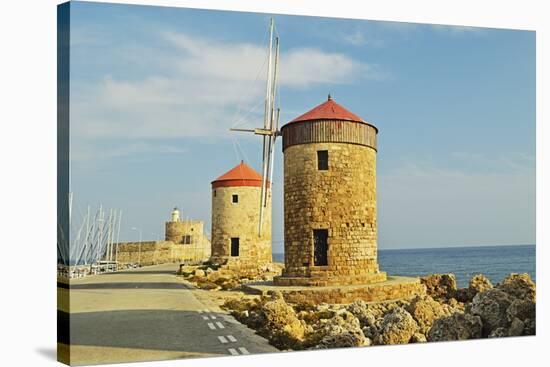 Windmills, Mandraki Harbor, Rhodes City, Rhodes, Dodecanese-Jochen Schlenker-Stretched Canvas