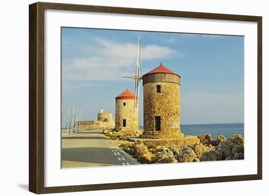 Windmills, Mandraki Harbor, Rhodes City, Rhodes, Dodecanese-Jochen Schlenker-Framed Photographic Print