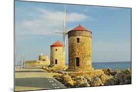 Windmills, Mandraki Harbor, Rhodes City, Rhodes, Dodecanese-Jochen Schlenker-Mounted Photographic Print