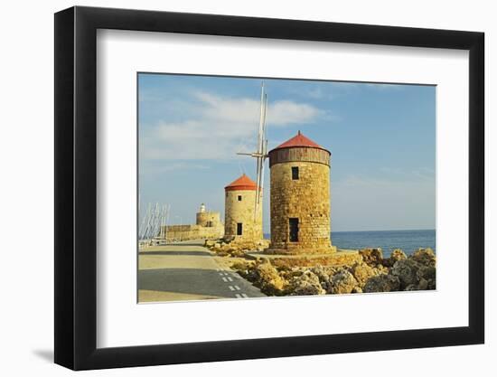 Windmills, Mandraki Harbor, Rhodes City, Rhodes, Dodecanese-Jochen Schlenker-Framed Photographic Print