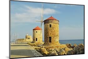 Windmills, Mandraki Harbor, Rhodes City, Rhodes, Dodecanese-Jochen Schlenker-Mounted Photographic Print