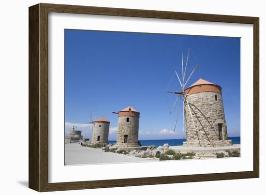 Windmills of Mandraki, Fort of St. Nicholas in the background-Richard Maschmeyer-Framed Photographic Print