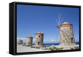 Windmills of Mandraki, Fort of St. Nicholas in the background-Richard Maschmeyer-Framed Stretched Canvas